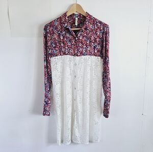 Roper Crochet Ditzy Floral Print Western Button Up Long Shirt Women's Size S